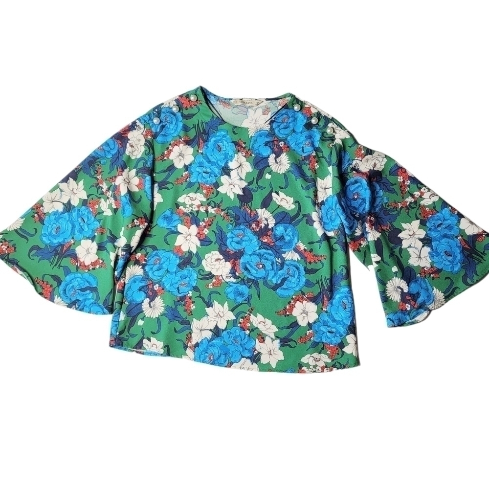 Zara Floral Kimono Sleeve Blouse XS - Picture 4 of 9